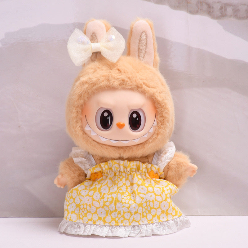 Only clothes] second generation blind box Labubu clothes key chain pull cloth sit party doll yellow love skirt