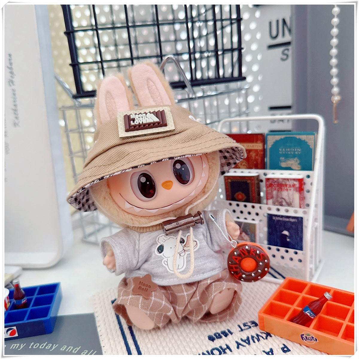 Labubu Doll Outfit - Plaid Suit, Hat & Accessories for 10cm & 17cm Dolls
