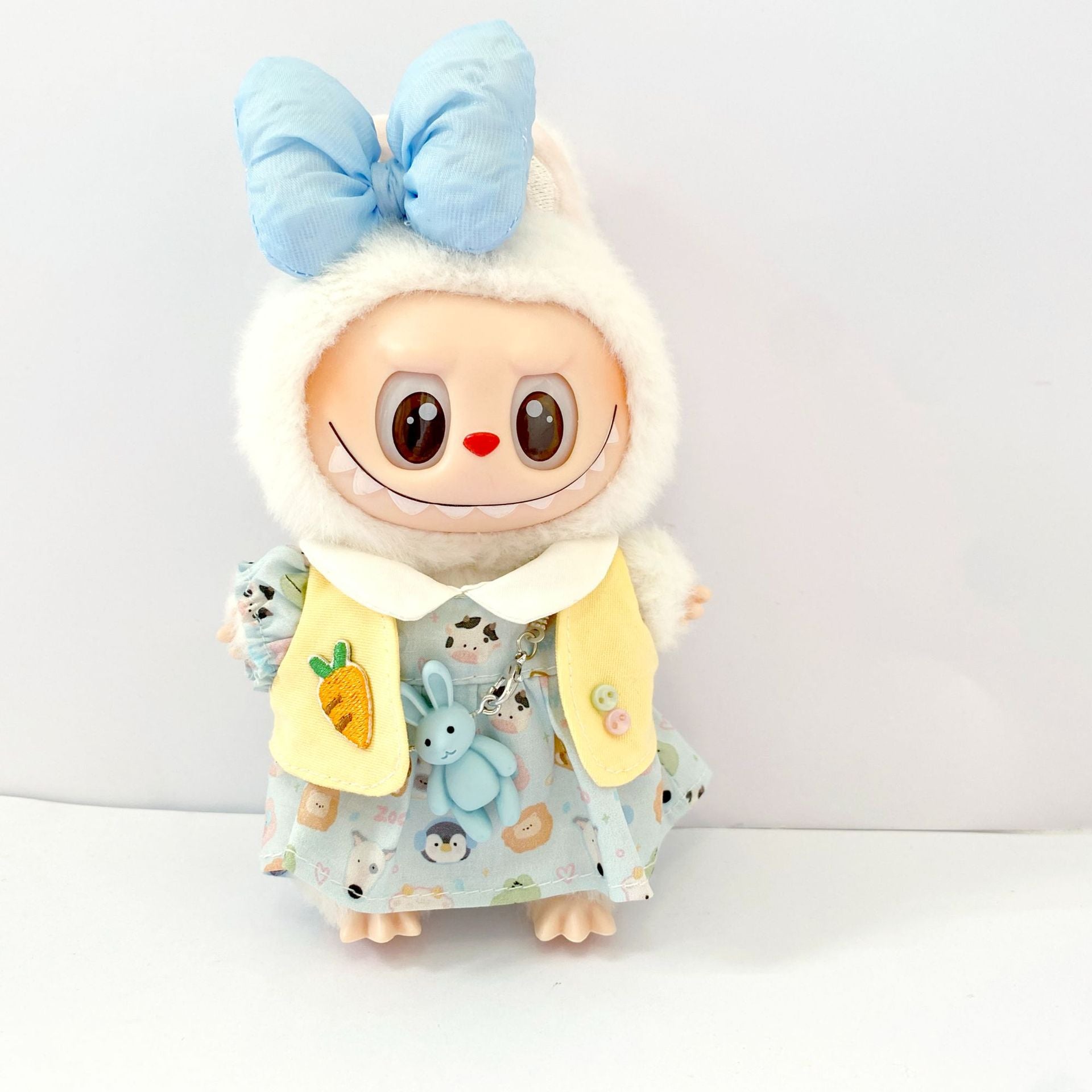 Bubble Mart 17cm Rab Cloth Pendant Sitting Party Doll Animal Print Skirt Rabbit Vest suit