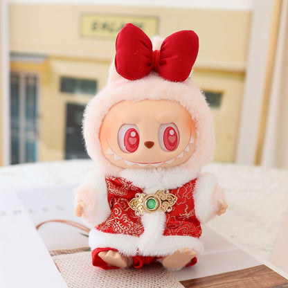 17cm Labubu New Year Clothes Blind Box LABUBU Second Generation Doll Clothes Sitting Party for Tang Clothes suit