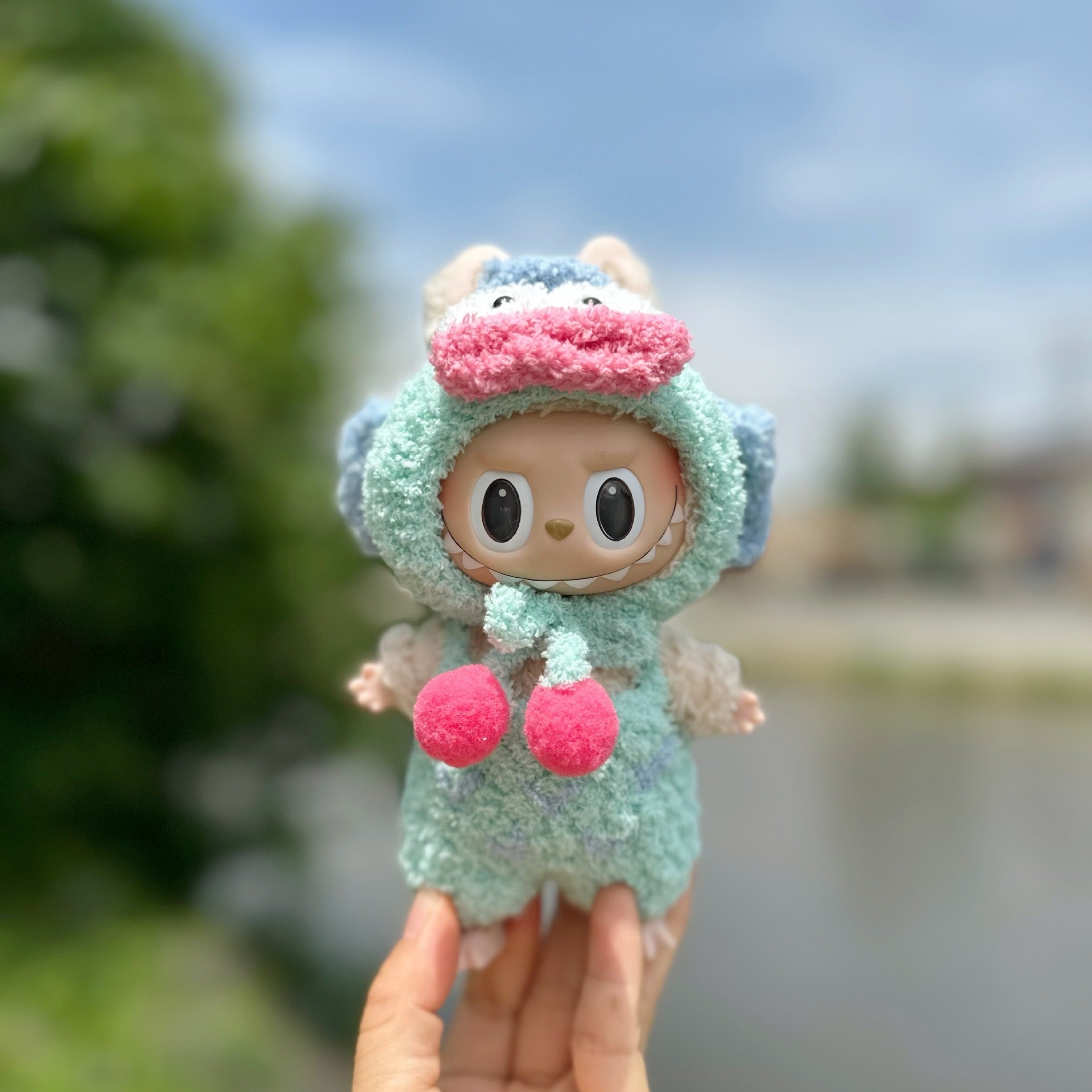 Only clothes] 17CM pendant cloth cloth clothes handmade avocado suit LABUBU bow bear