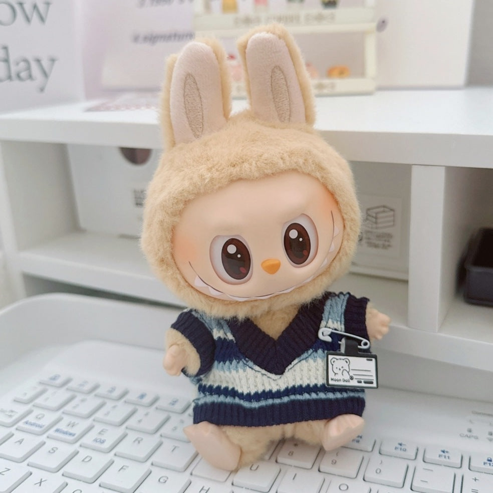 17cm Plush Doll Pendant 10cm Cotton Doll Knitted Vest College Style Office Suit Workwear Doll Clothes