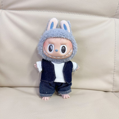 Accessories Only] 17CM Blind Box Rab Cloth Doll Clothes Fashion Denim Vest Keychain LABUBU Scooter