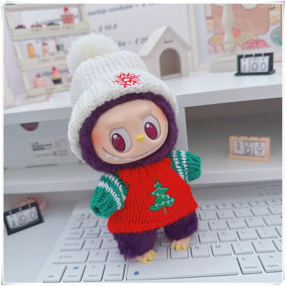 Labubu Doll Christmas Outfit - Snowflake & Gingerbread Man Sweater with Knitted Hat