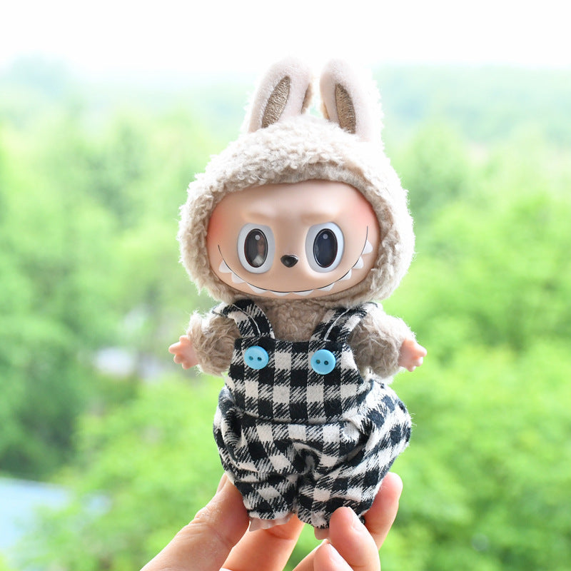 Labubu Doll Baby Clothes Outfit - 17cm Houndstooth Suspenders & Pants