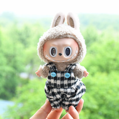 Labubu Doll Baby Clothes Outfit - 17cm Houndstooth Suspenders & Pants