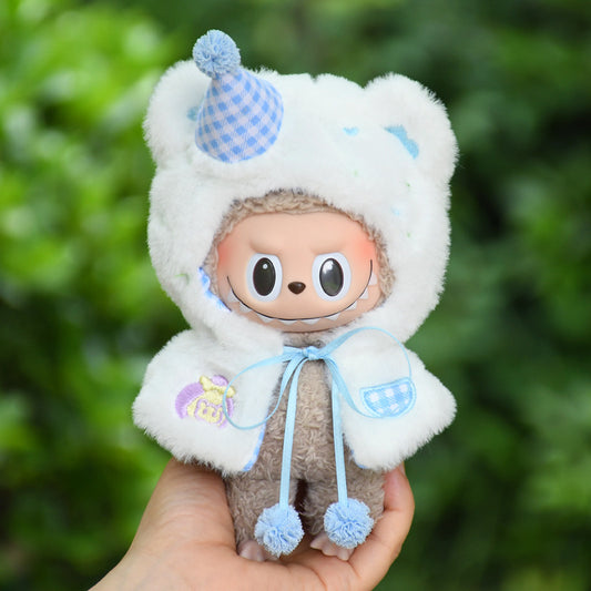 Labubu Doll Pink & Blue Cake Hat Cape Outfit for 17cm Pendant Dolls