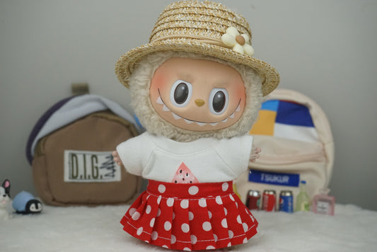 Labubu Doll Summer Watermelon Dress Outfit for 17cm Doll