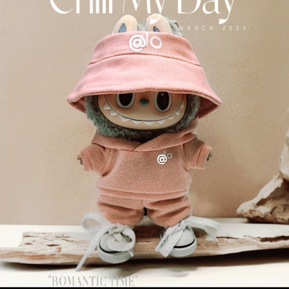 Labubu Doll Outfit Set for 17cm Vinyl Doll - Hat, Sweatshirt, Shorts & Shoes