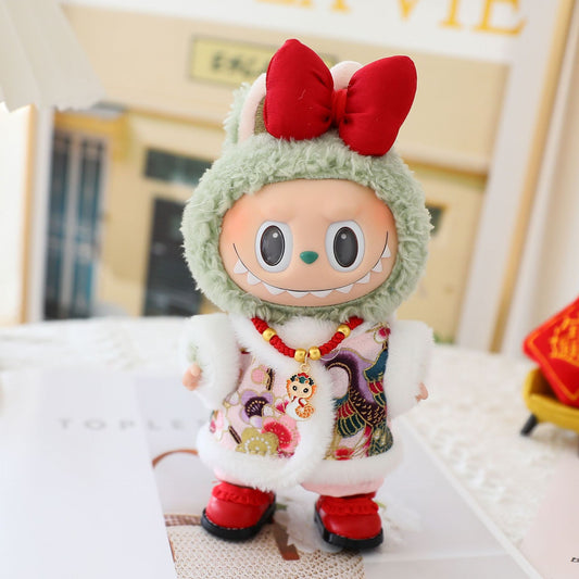 17cm Labubu New Year Clothes Blind Box LABUBU Second Generation Doll Clothes Sitting Party for Tang Clothes suit