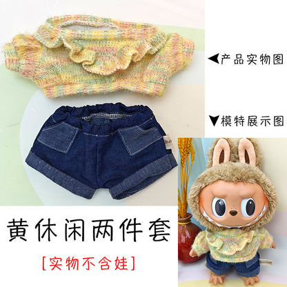 Casual clothes suitable for pulling cloth clothes for 37cm Labubu vinyl doll clothes replacement suit shoes bag
