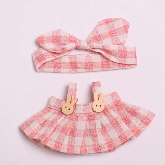 Only clothes] 15cm second generation sitting party cloth cloth pendant clothes plaid strap skirt labubu doll clothes