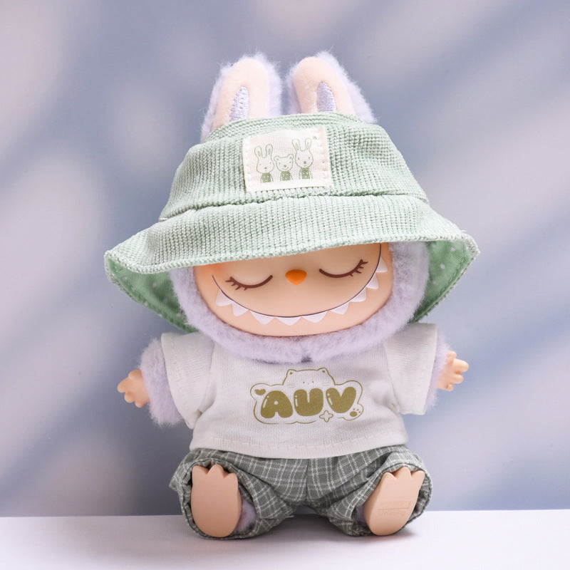 Only clothes] the first and second generation of cloth pendant plaid suspenders suit vinyl Labubu baby clothes
