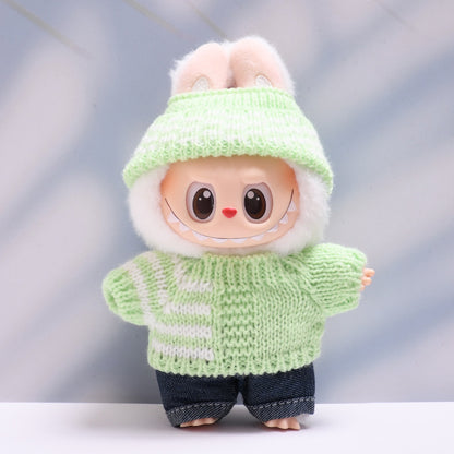 Labubu Doll Striped Sweater & Hat Outfit for 1st & 2nd Gen Pendants