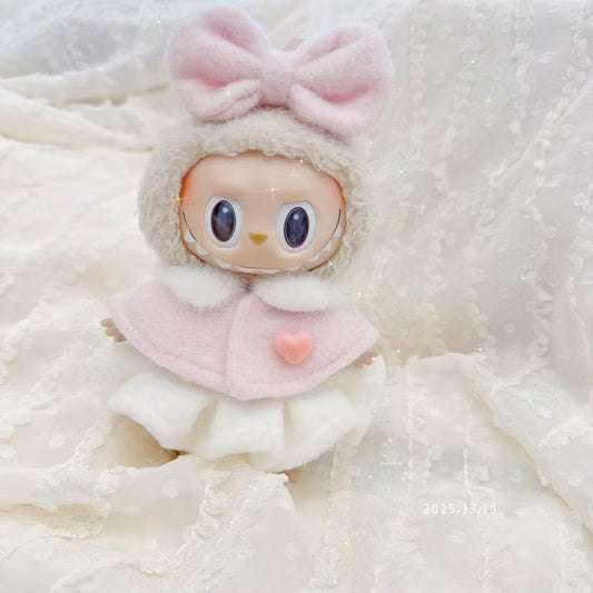 Labubu Doll Pink Cloak Outfit for 17cm Vinyl Dolls
