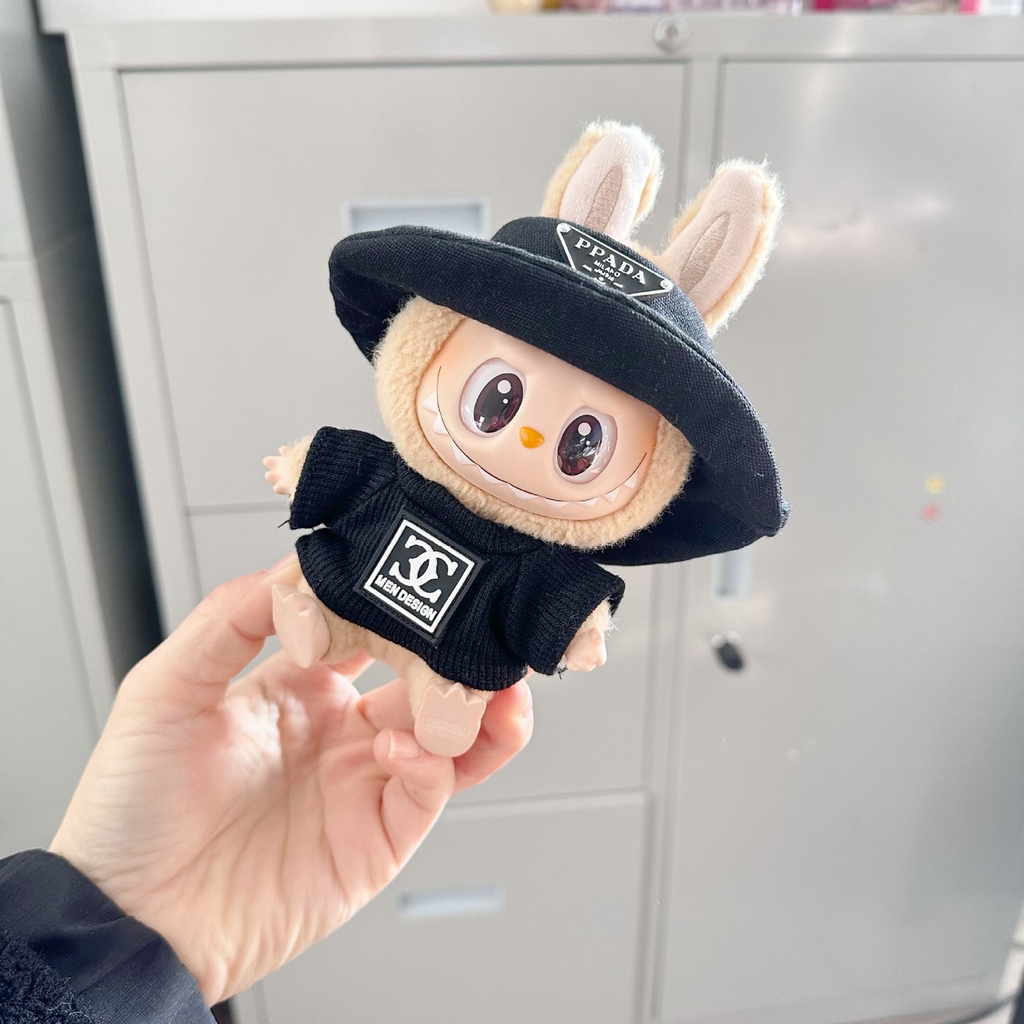 Labubu Doll Outfit - Black Hat & Double Ring T-Shirt for 1st & 2nd Gen Blind Box