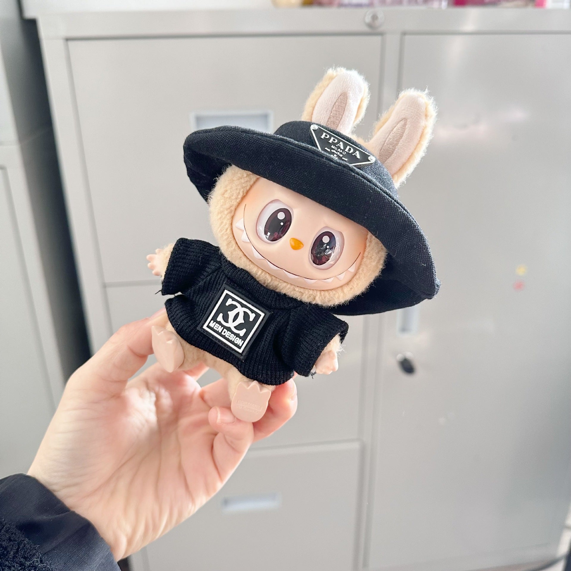 Labubu Doll Outfit - Black Hat & Double Ring T-Shirt for 1st & 2nd Gen Blind Box