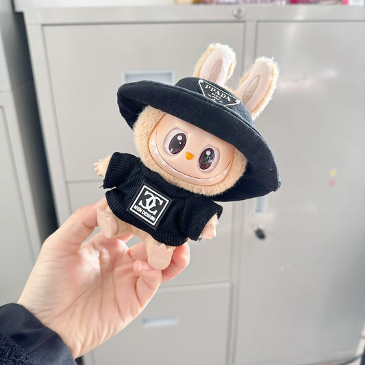 Labubu Doll Outfit - Black Hat & Double Ring T-Shirt for 1st & 2nd Gen Blind Box