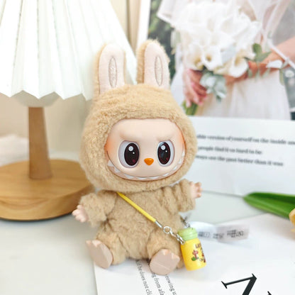 Labubu Doll Summer Outfit Set with Straw Hat & Canvas Shoes