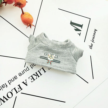 Clothes Only] 17cm Pendant Labubu Clothes Cat t Camellia Straw Hat Suit Labubu Doll Clothes