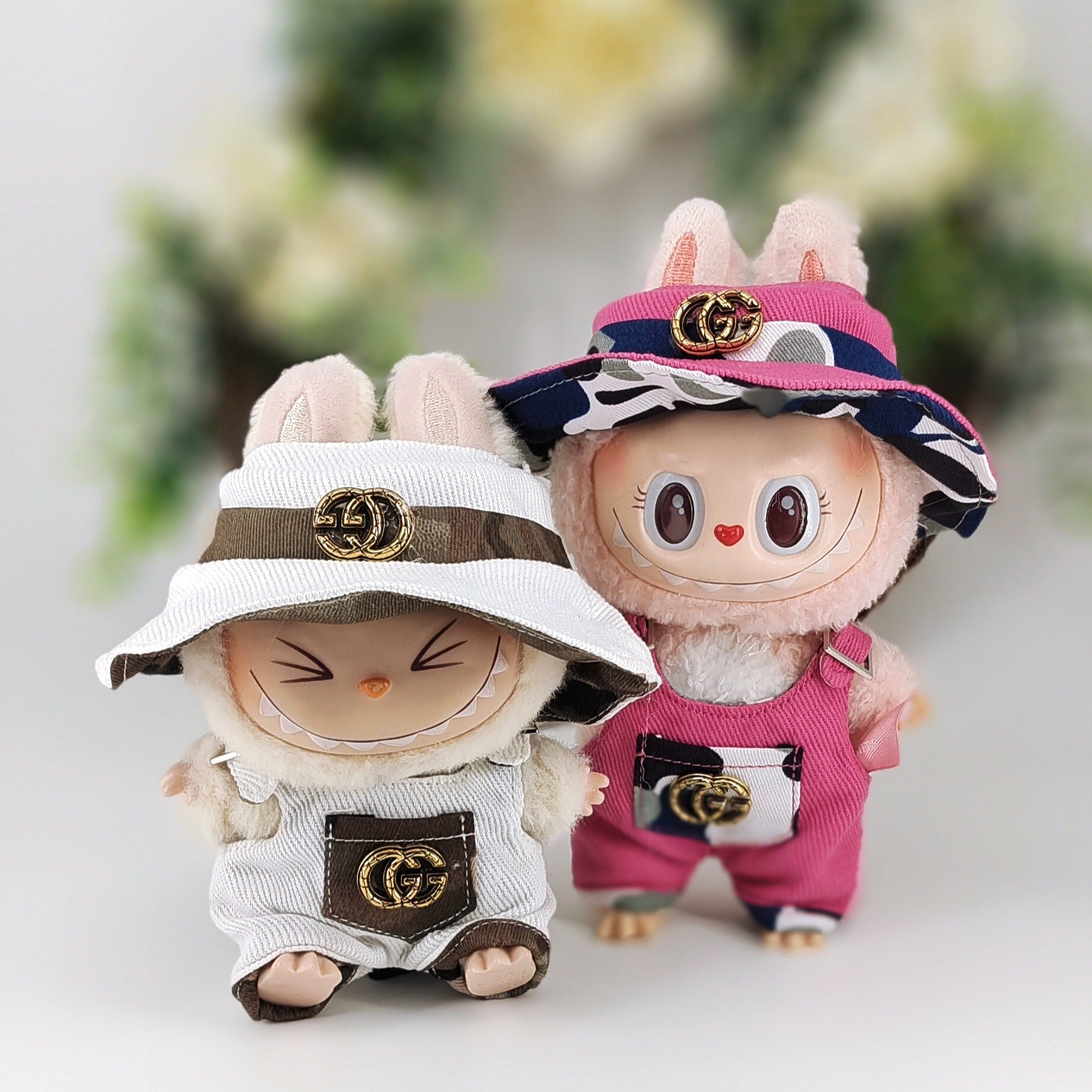 Labubu Doll Camouflage Suits - White, Dark Pink, Black, Camel