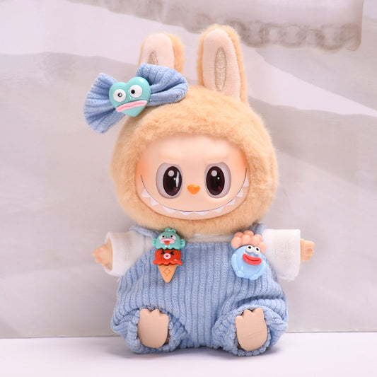 Labubu Doll Cute Overalls Set - Big Mouth Fish & Donut Outfit