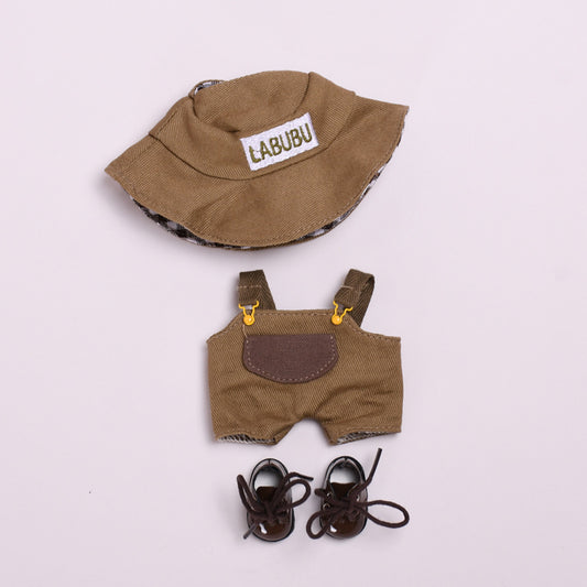 Labubu Doll Brown Suspenders Outfit with Hat for 17cm Pendant Doll