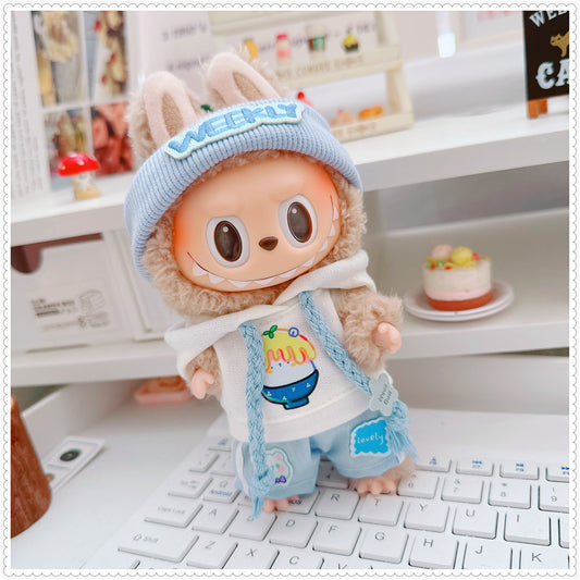Labubu Doll Outfit - Milk Blue Morning Dew Three-Piece Set with Accessories