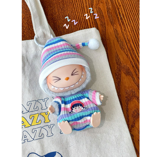 LABUBU Sit Party Doll Rab Bub Macaron 2nd Generation Vinyl Doll Autumn Bodysuit Hat suit