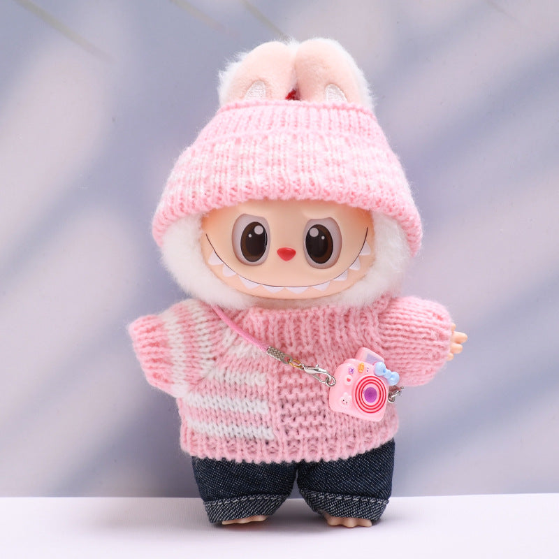 Labubu Doll Striped Sweater & Hat Outfit for 1st & 2nd Gen Pendants