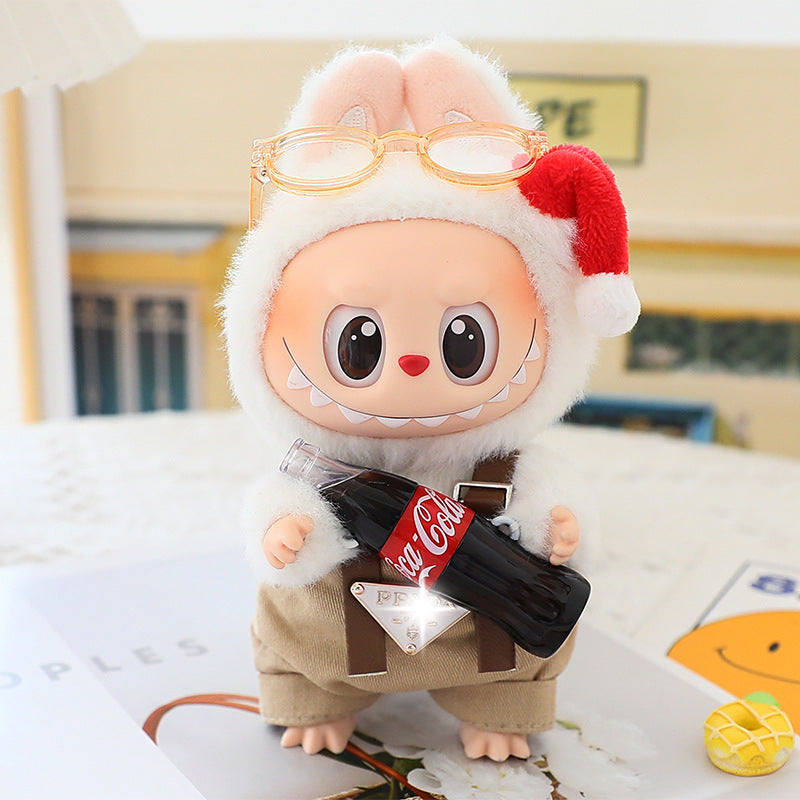 17cm Labubu Fisherman Hat Macaron Vinyl Face Labubu Doll Doll Triangle suit Glasses