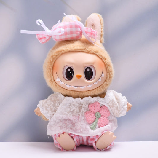 Labubu Doll Candy Flower Plaid Pants Suit - Baby Clothes for Pendant Doll