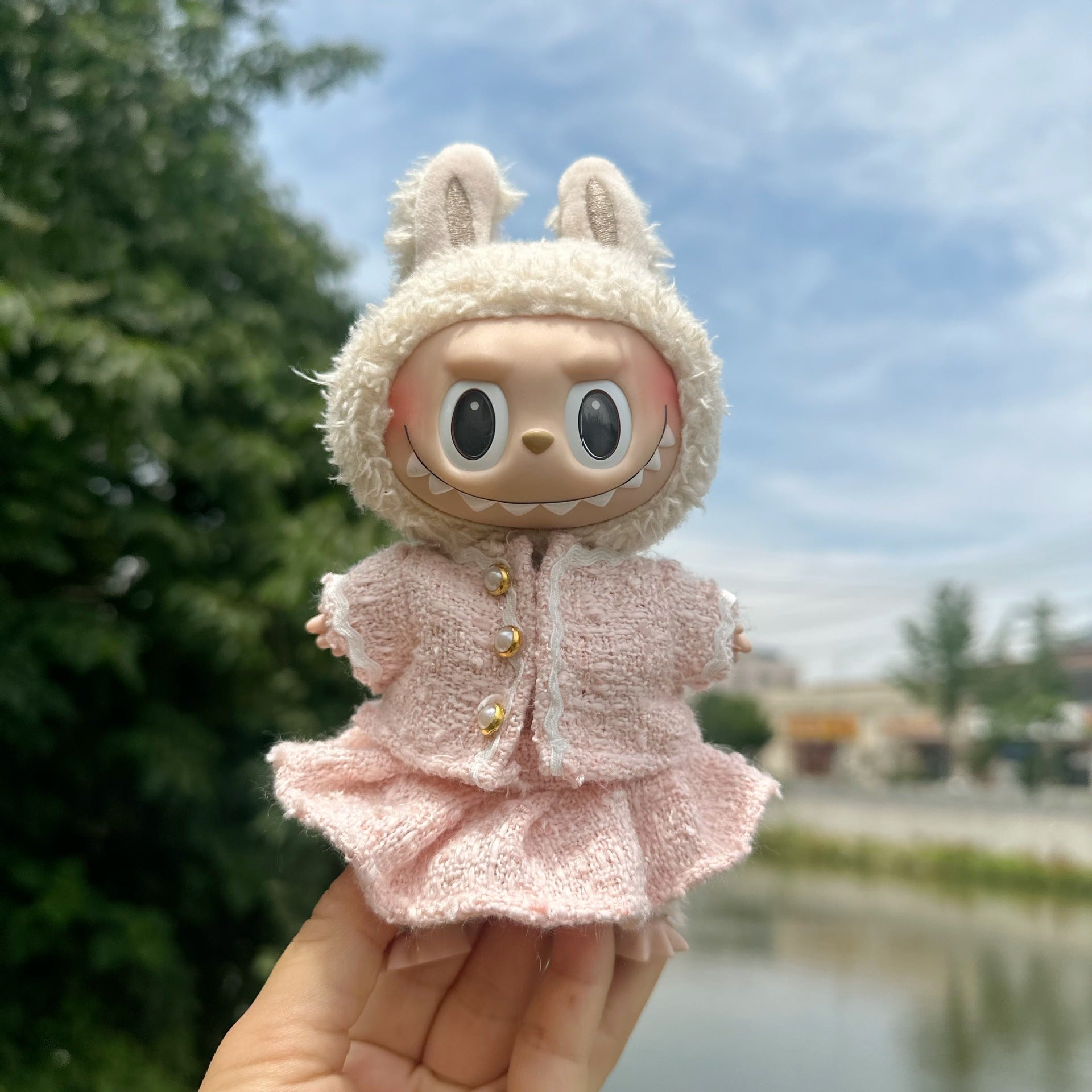 Only clothes] 17CM blind box cloth clothes tide cool powder shirt suit suit LABUBU white flower bud skirt