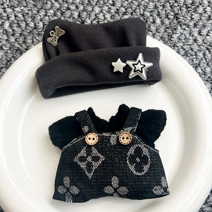 Labubu doll 17cm first and second generation labubu trendy suspenders hat suit sitting party wearable accessories
