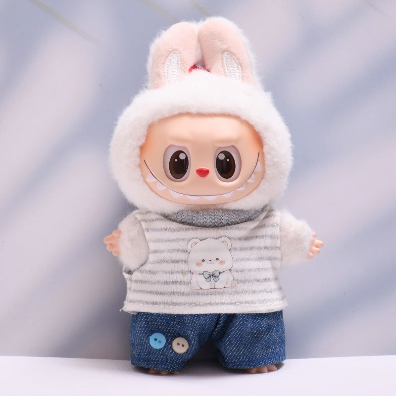 Only baby clothes] one, two and three generations of pendant labubu clothes grid striped small animal suit labubu baby clothes