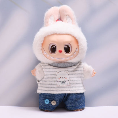 Only baby clothes] one, two and three generations of pendant labubu clothes grid striped small animal suit labubu baby clothes
