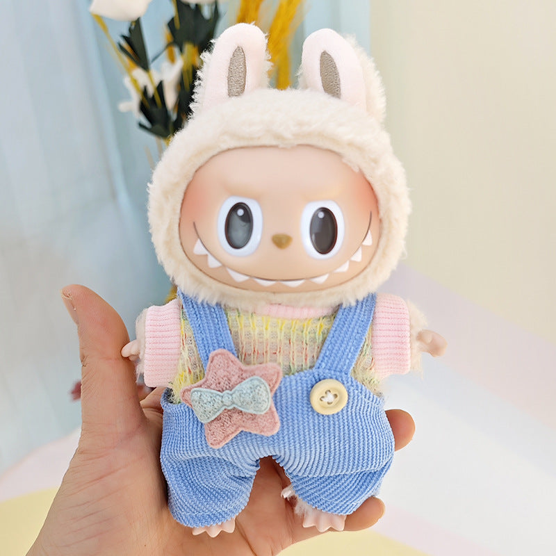 Suspender pants suit suitable for cloth cloth clothes to replace 15cm blind box series labubu vinyl baby clothes.