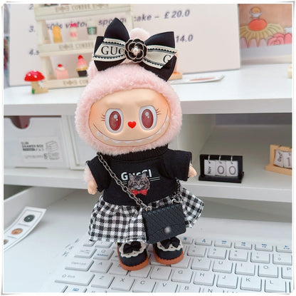 Labubu Doll Outfit - Plaid Skirt & Accessories for 10cm & 17cm Dolls