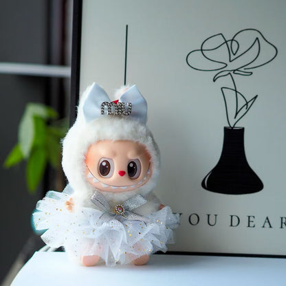 labubu Xiaoxiang Style Skirt Summer Doll Coat Labubu One, Two and Three Generations Sitting Party Clothes Headwear suit