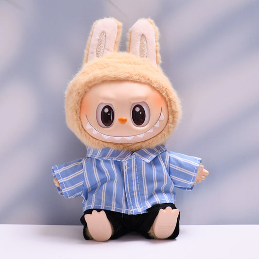 Clothing Only] First and Second Generation Labubu Pendant Clothing Denim Stripesd Shirt Suit Labubu Doll Clothing Replacement