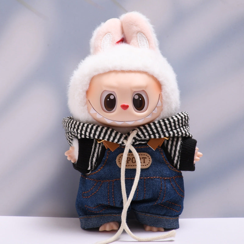 Only baby clothes] one or two generation pendant labubu clothes Denim suspenders hooded suit cloth baby clothes