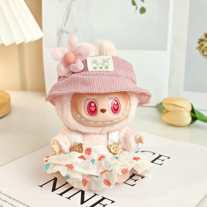 Labubu Doll Summer Outfit with Straw Hat & Accessories for 15cm Vinyl Doll