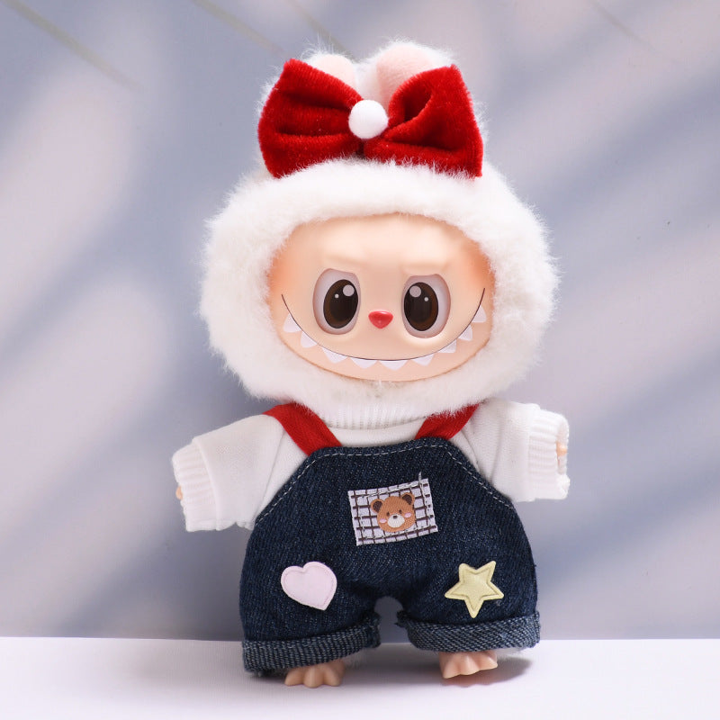 Only baby clothes] one or two generation pendant labubu clothes bear Denim suspenders suit cloth baby clothes