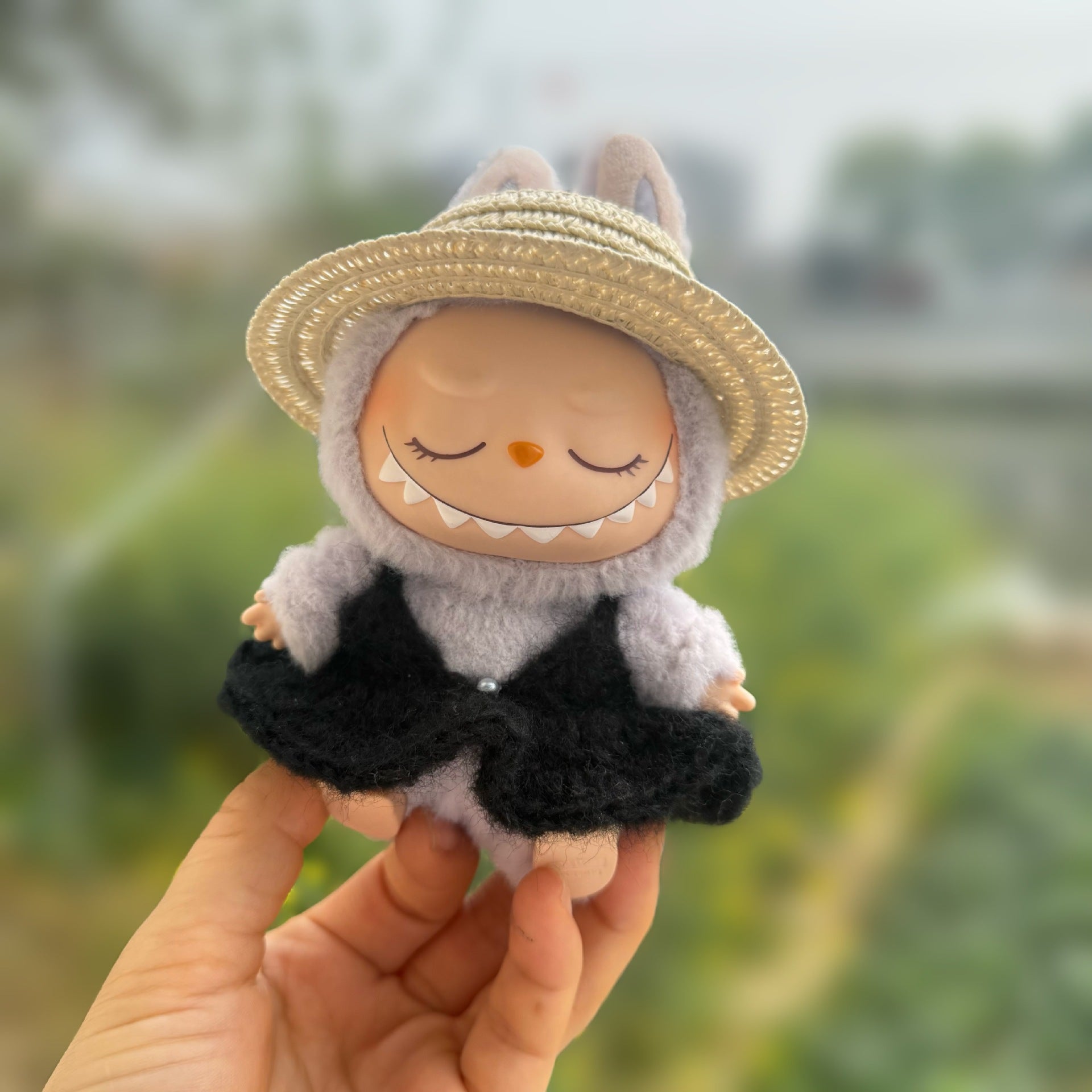 Labubu Doll Clothes Handmade Black Pearl Suspender Skirt First and Second Generation Labubu Sitting Party Series Doll Hat New