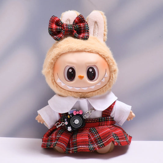 Only baby clothes] one or two generation pendant labubu clothes red plaid suspender skirt suit cloth baby clothes