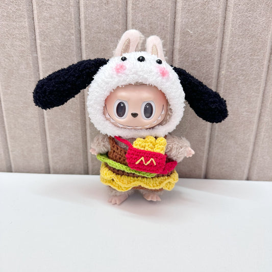 17cm blind box pull cloth handmade clothes blind box labbubu handmade hamburger fries suit afraid of dog head cover