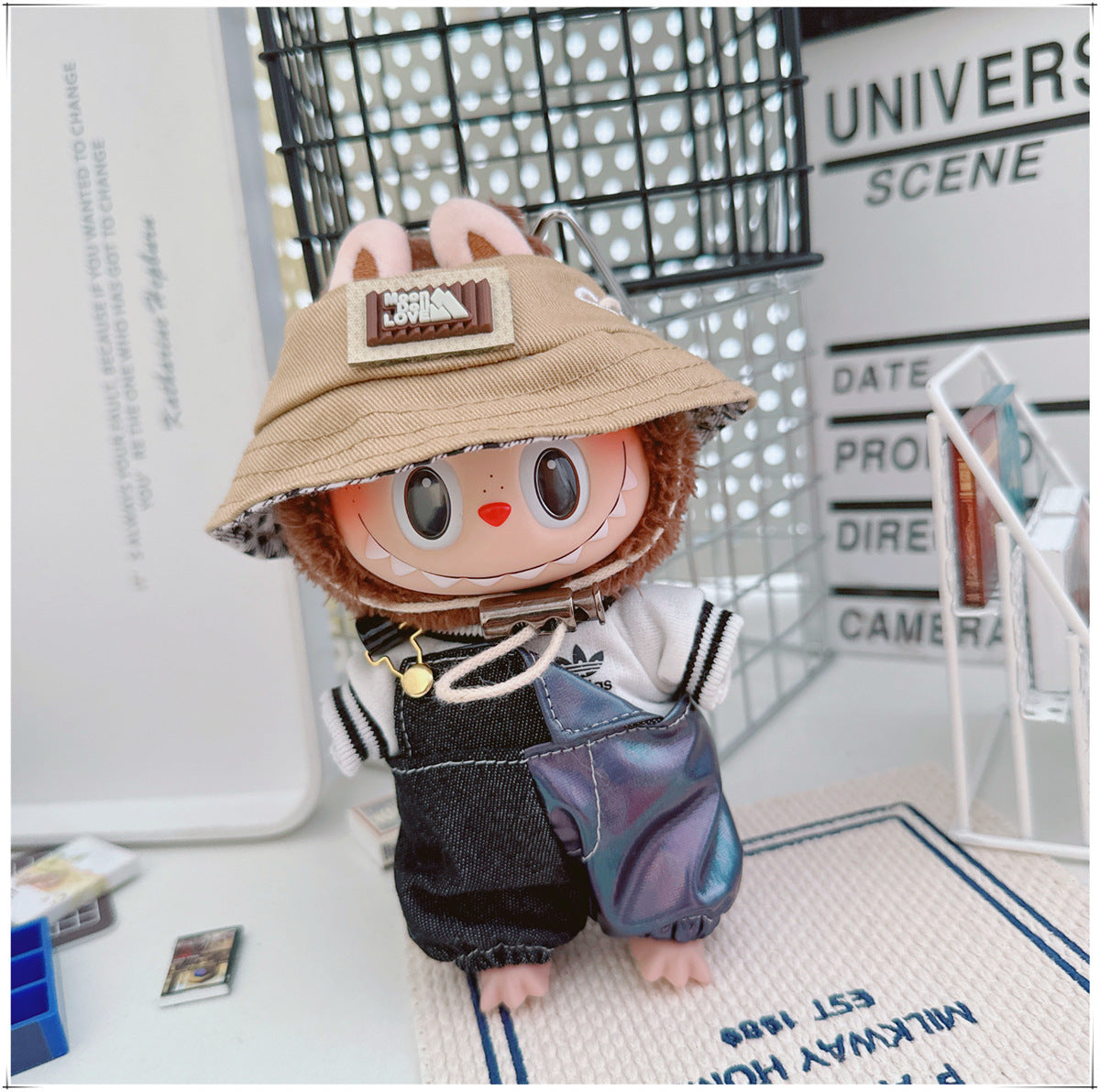 Labubu Doll Outfit - One Shoulder Cool Overalls & T-Shirt Set