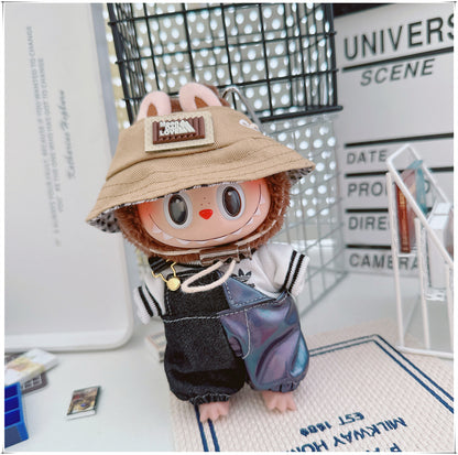 Labubu Doll Outfit - One Shoulder Cool Overalls & T-Shirt Set