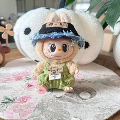 Clothes Only] Second Generation Blind Box Sitting Party Rag Clothes LABUBU Doll Cowboy Hat Strap Pants suit