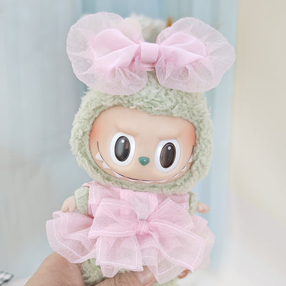 Suspender pants suit suitable for cloth cloth clothes to replace 15cm blind box series labubu vinyl baby clothes.